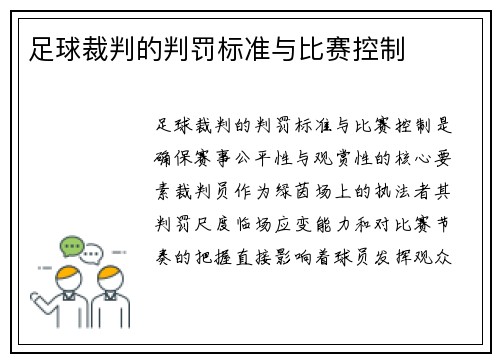 足球裁判的判罚标准与比赛控制